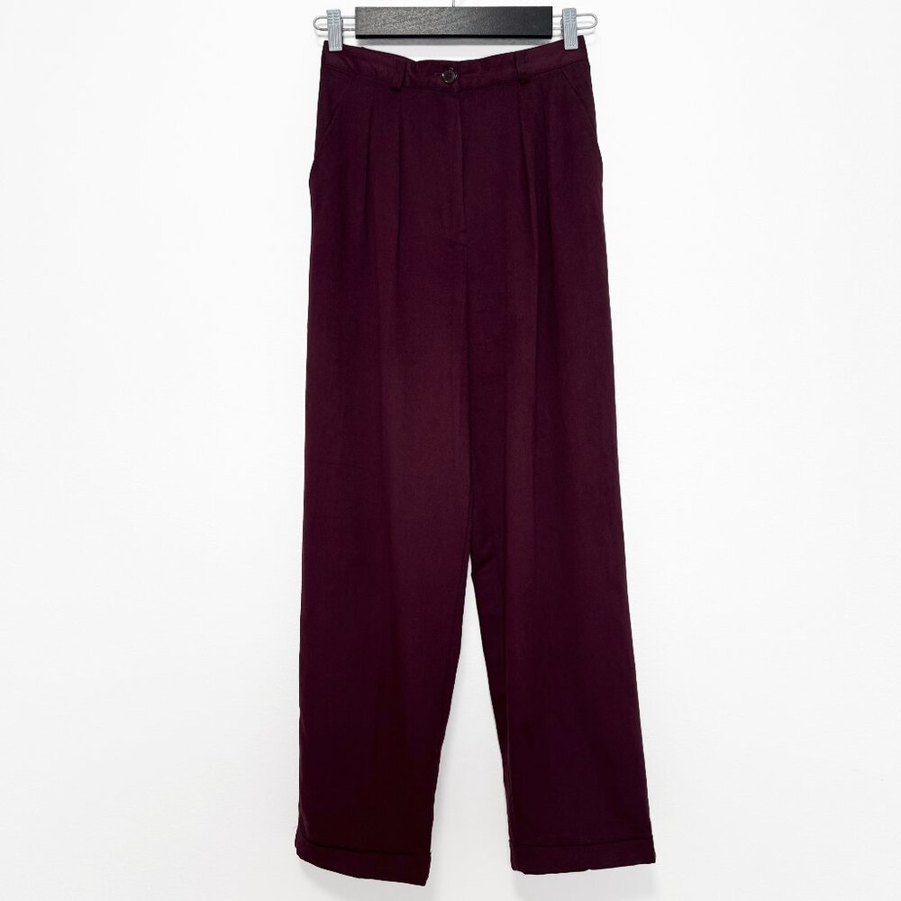 Vintage Express Burgundy Pleated High Waisted Pants Size 9/10 26" Waist